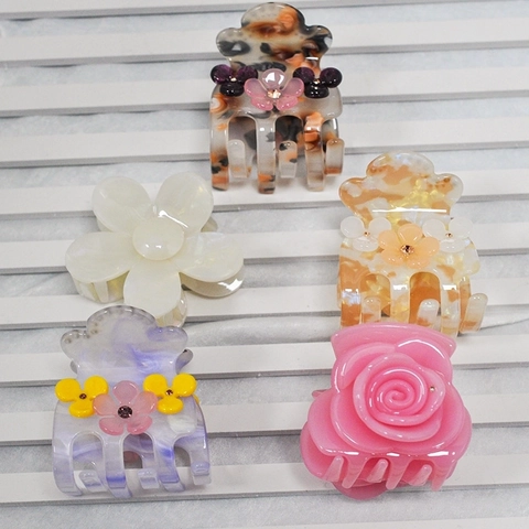 Pinza Per Capelli Fiore Acetato Floreale Shark Clip Strass Elegante Accessori Per Capelli Per Donne Stile Fata
