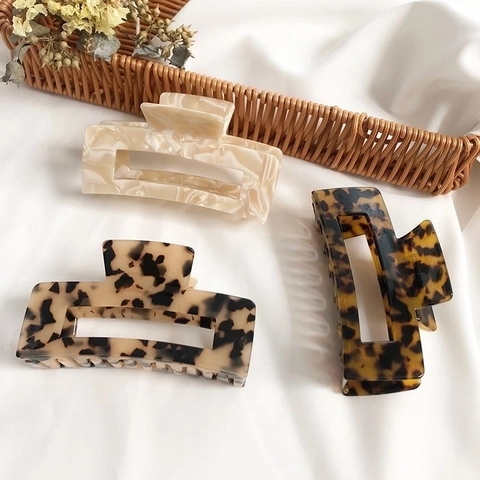Acetate Square Hair Claw Clips Geometric Hollow Rectangular Tortoise Shell Marble Pearlescent French Style Hairpins