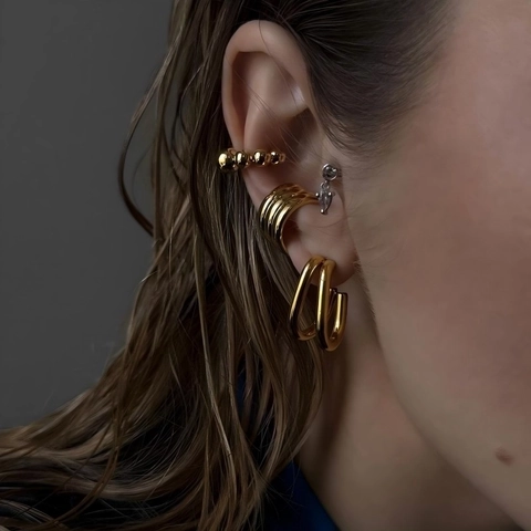 Ear Cuff De Acero Inoxidable Sin Agujero Chapado En Oro 18K Multicapa Diseño En U Joyería Para Mujer