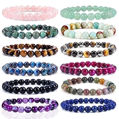 Bracciale Di Perle In Pietra Naturale Occhio Di Tigre Agata Ametista Cristallo Perle Rotonde Cordino Elastico Moda