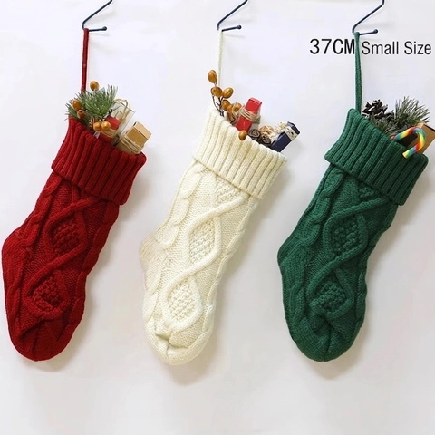 Christmas Stockings Knit Acrylic Cable Diamond Pattern Hanging Gift Bags Holiday Fireplace Decor