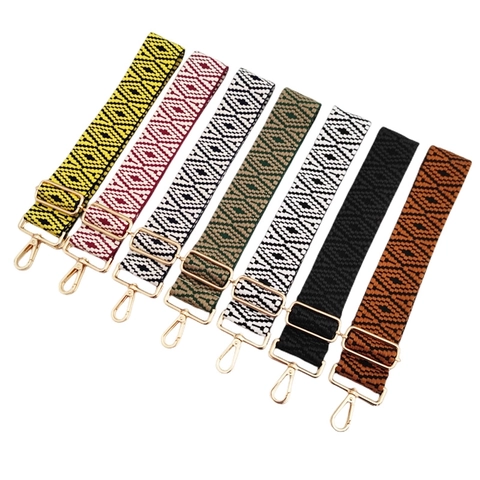 Wide Bag Strap Replacement Adjustable Shoulder Belt Polyester Cotton Jacquard Geometric Diamond Pattern For Crossbody Handbags