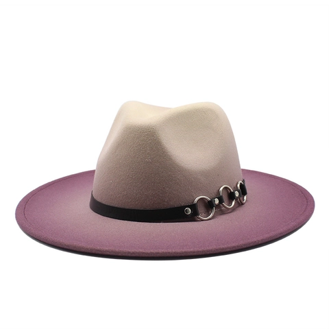 Vintage Fedora Hut Wollfilz Farbverlauf Breite Krempe Jazz Hut Britischer Stil Für Herren Damen Trendige Herbst Winter Kappe