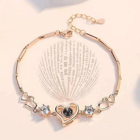 Heart Projection Bracelet Cubic Zirconia Multiple Languages I Love You Jewelry Gift For Women Romantic