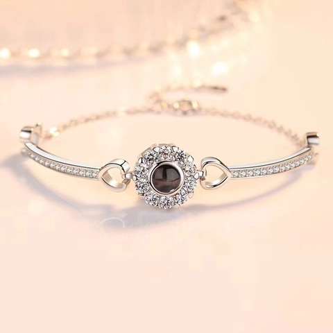 Pulsera Proyección Corazón Girasol Múltiples Idiomas Cobre Con Diamantes Imitación Chapado Oro Rosa Joyería Romántica Para Mujer Regalo