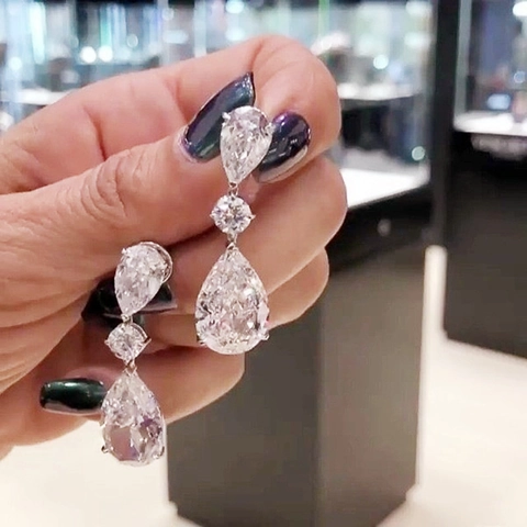 Orecchini Pendenti In Zircone Goccia D'acqua Forma Pera Rame Placcato Argento Gioielli Eleganti Per Donna Moda