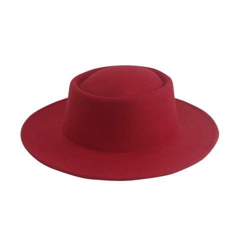 Vintage Flat Top Boater Fedora Hat Men Women Polyester Wool Felt Wide Brim Jazz Cap Elegant Retro Autumn Winter Accessory