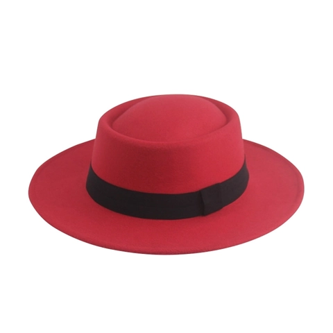 Retro Polyester Vilt Platte Boater Hoed Voor Dames Heren Elegante Brede Rand Vilt Hoed Met Lint Ketting Riem Decor Zonnehoed
