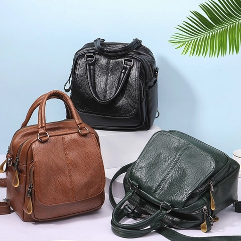 Mochila Multifuncional Para Mujer De Cuero PU Con Grano De Lichi Impermeable Bolso De Hombro De Mano Retro Informal