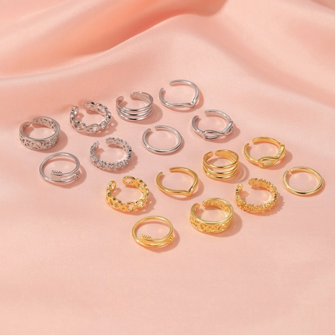 Vintage Copper Toe Rings Adjustable Open Finger Rings Engraved Heart Infinity Flower Foot Jewelry For Women Gold Silver