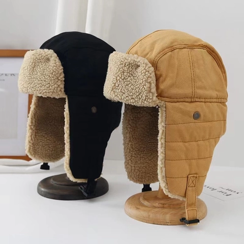 Unisex Winter Bomber Hat Windproof Ear Protection Warm Plush Trapper Hat Thickened Cold Weather Ski Cap