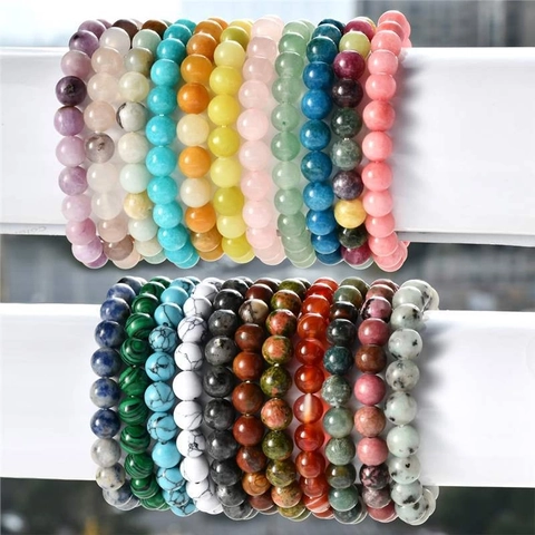 Braccialetto Minimalista in Pietra Naturale e Cristallo Perline per Donna Uomo 8mm Perle Tonde Ametista Agata Bracciale Elastico Gioielli Regalo