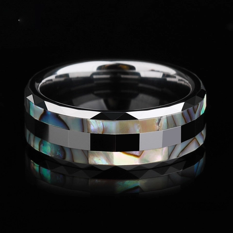 Anello Da Uomo In Acciaio Al Tungsteno Sfaccettato Con Intarsio In Conchiglia Di Abulone Colorata Gioielli Moda
