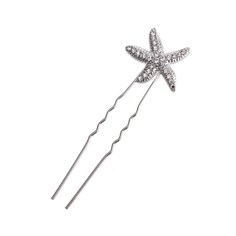 Bastoncino per Capelli a Forma di Stella Marina in Lega con Strass Forcina a U Accessorio per Capelli Sposa Stile Oceano Oro Argento