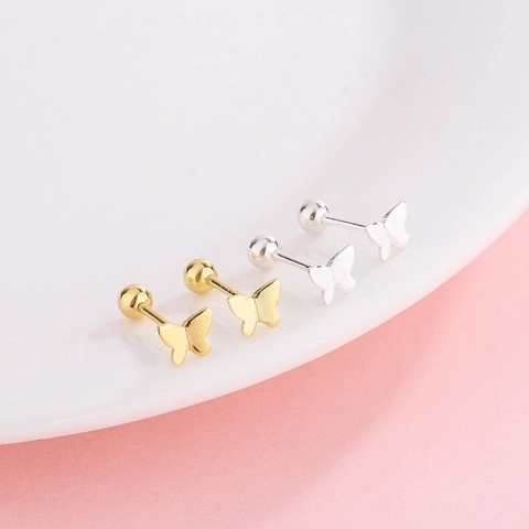 Pendientes de Botón de Mariposa de Plata de Ley S925 Con Cierre de Rosca para Mujer Joyería Minimalista Dainty Helix Bone Nail