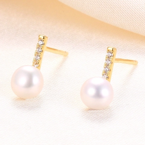 925 Sterling Silver Natural Pearl Long Bar Stud Earrings For Women Elegant Geometric Rhinestone Drop Earrings Jewelry Gift