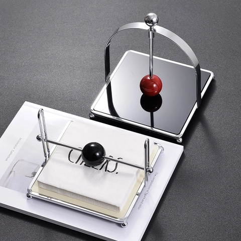 Porte-Serviette Carré De Luxe Vintage En Métal Fer Base Acrylique Avec Boule De Poids Gravité Pour Table De Restaurant