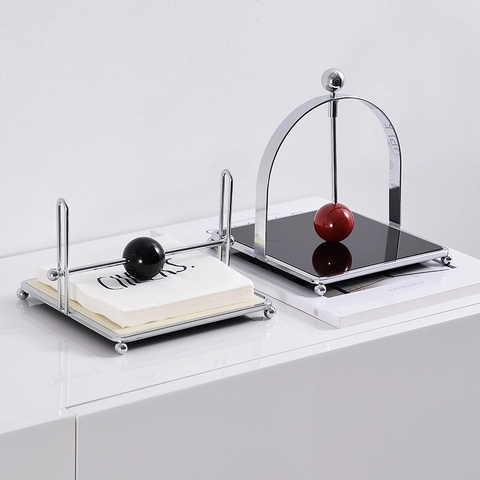 Porte-Serviette Carré De Luxe Vintage En Métal Fer Base Acrylique Avec Boule De Poids Gravité Pour Table De Restaurant