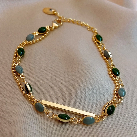 Doppelschichtiges Armband Für Damen Legierung Kunststein Retro Französischer Stil Stapelbar Schmuck Eleganter Armschmuck