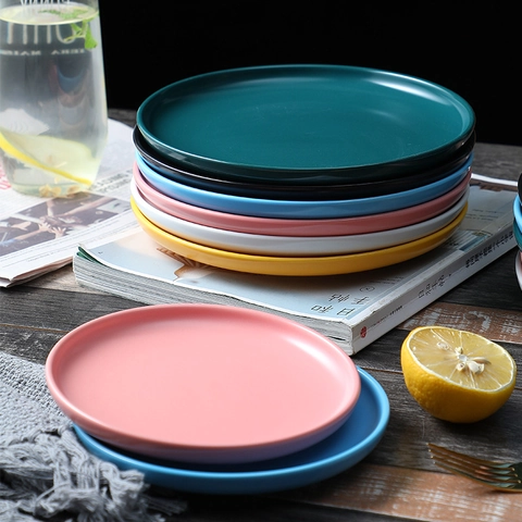 Nordic Matte Ceramic Dinner Plate Round Porcelain Serving Tray For Steak Salad Pasta Dishwasher Microwave Safe