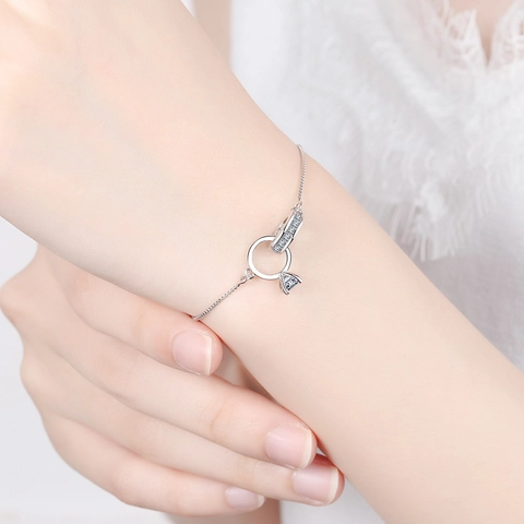 Koreaanse Stijl Minimalistisch Geometrisch Dubbele Ring Armband Voor Vrouwen Koper Verguld Strass Ingelegde Mode Sieraden Cadeau