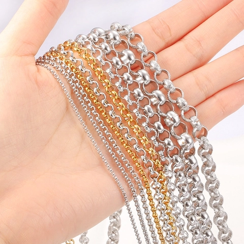 Cadena Rolo Redonda De Acero Inoxidable Pulido Para Hacer Joyas De Bricolaje Collar Pulsera Accesorios De Moda