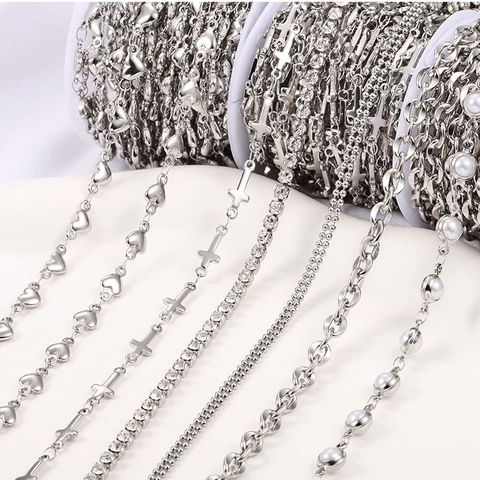 DIY Schmuckherstellung Ketten Edelstahl Material Für Halskette Armband Mit Strass Und Künstliche Perle Herz Kreuz Stile