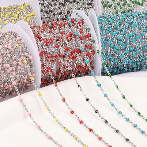 Catena Per Gioielli In Acciaio Inossidabile Con Perle In Smalto Colorate Per La Creazione Di Collane E Braccialetti DIY
