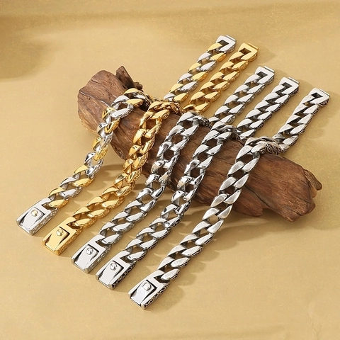 Pulsera De Eslabones Cubanos Vintage Acero Inoxidable Patrón Grabado Retro Para Hombres Joyería