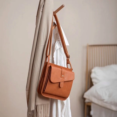 Vintage Lychee Grain PU Leather Crossbody Bag Small Messenger Shoulder Handbag Multi Layer Flip Cover Practical Unisex