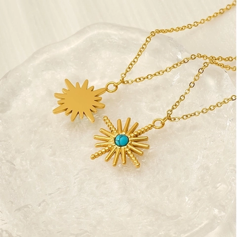 Collier Pendentif Turquoise Étoile Plaqué Or 18K Acier Inoxydable Bijoux Vintage Style Bohème Cadeau Femmes
