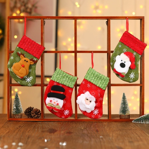 Calza Di Natale Sacchetto Regalo Tessuto Peluche Fiocco Babbo Natale Pupazzo Di Neve Renna Orso Ornamento Pendente Piccolo