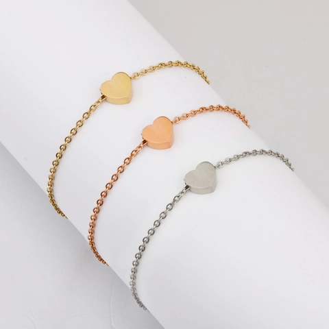 Minimalist Heart Charm Bracelet Anklet 304 Stainless Steel Mirror Polished 18K Gold Plated Adjustable Jewelry