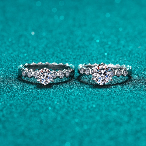 Anello in Argento Sterling 925 Moissanite Zirconia per Donna Classico Alveare Sei Griffe Esagonale Matrimonio Fidanzamento Gioielli