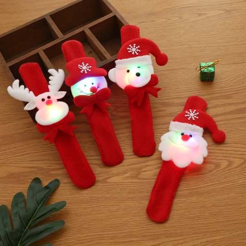 Braccialetti A Scatto Di Natale Con Luci LED Peluche Babbo Natale Pupazzo Di Neve Renna Per Bambini Regali Di Festa