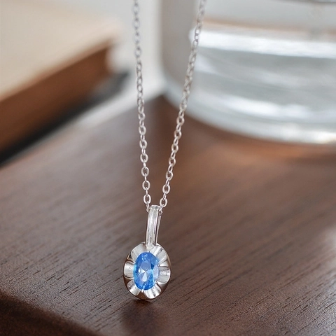 Minimalist 925 Sterling Silver Sky Blue Zirconia Pendant Necklace For Women Elegant Korean Style Summer Fine Jewelry