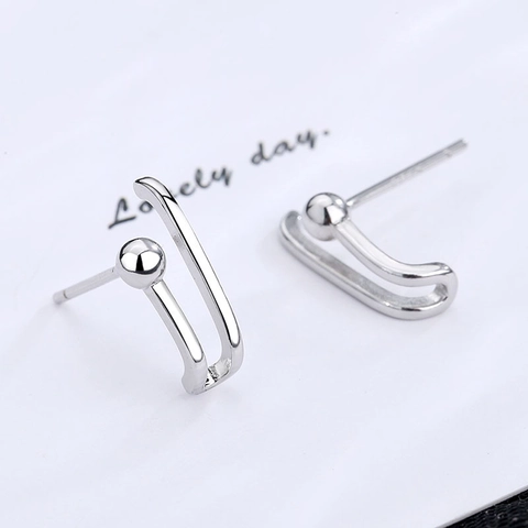 Pendientes De Botón Minimalistas En Forma De U Con Cuenta Cobre Chapado En Platino Poste De Plata Joyería Mujer