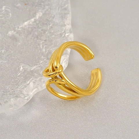 Geometric Irregular Stainless Steel Rings 18K Gold Plated Minimalist Adjustable Open Rings For Women Modern Jewelry