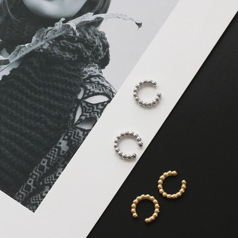 Ear Cuff Con Perline Acciaio Inossidabile 316L Placcato Oro 18K Senza Piercing Gioielli Geometrici Minimalisti Unisex