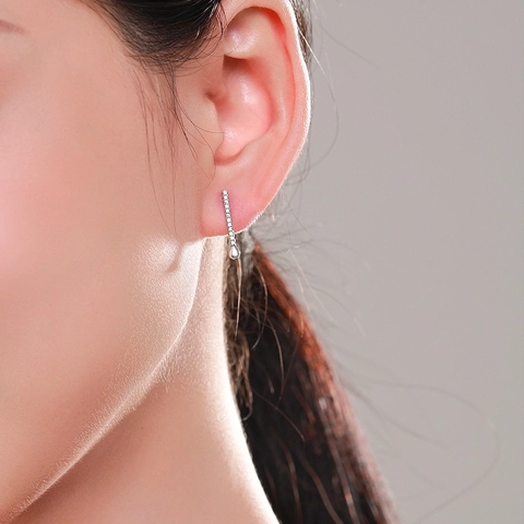 Orecchini a Bottone in Argento Sterling 925 per Donna Eleganti Geometrici Micro Pavé Strass Goccia d'Acqua Gioielli Regalo