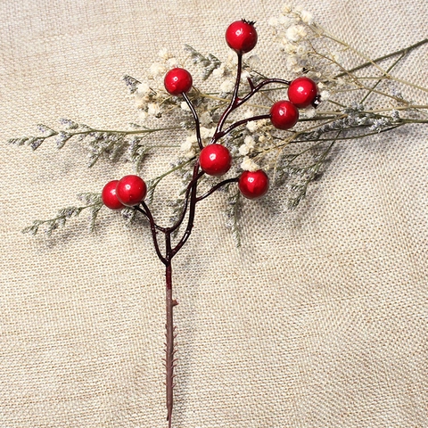 Artificial Red Berry Stems High Gloss Foam Fruit Branches For Christmas Tree Decor Home Vase DIY Floral Arrangement
