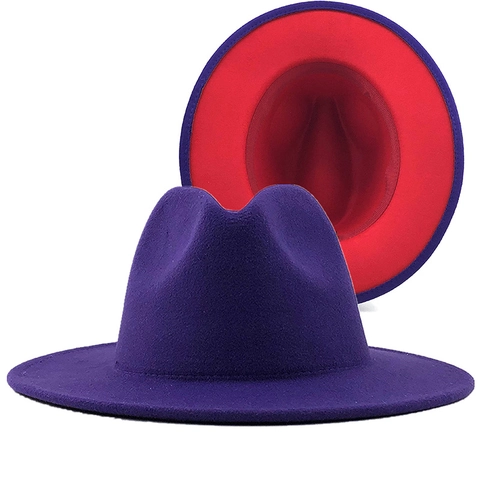 Two Tone Fedora Hat Wool Felt Wide Brim Contrast Color Jazz Style Vintage Fashion Unisex