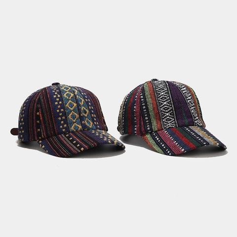 Cappellino Da Baseball Stile Bohémien Etnico Tessuto Colorato Righe Regolabile Protezione Solare Esterno Unisex