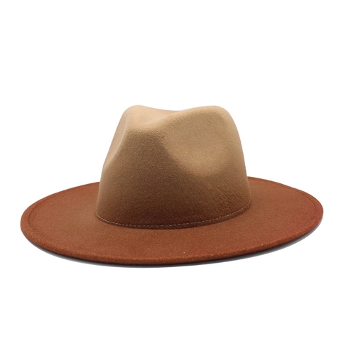 Fedora Hut Wollfilz Farbverlauf Breite Krempe Vintage Jazz Mütze Unisex Herbst Winter Mode