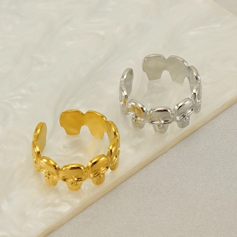 Punk Stainless Steel Skull Open Ring For Women Fashion Gold Silver Plated Adjustable Skeleton Finger Ring Gothic Jewelry