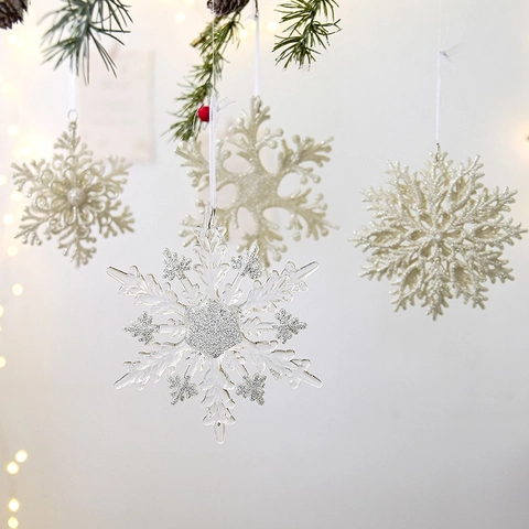 Pendentifs Flocons De Neige De Noël Acrylique Paillettes Décorations Suspendues Pour Arbre Fenêtre Fête