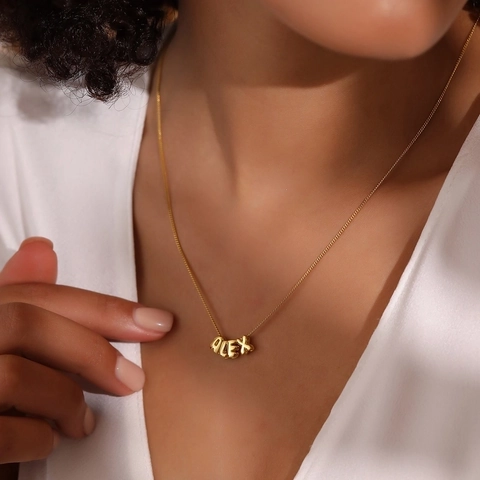 3D Bubble Letter Pendant Necklace Stainless Steel Balloon Style Gold Silver Rose Gold Jewelry For Women Girls Fresh