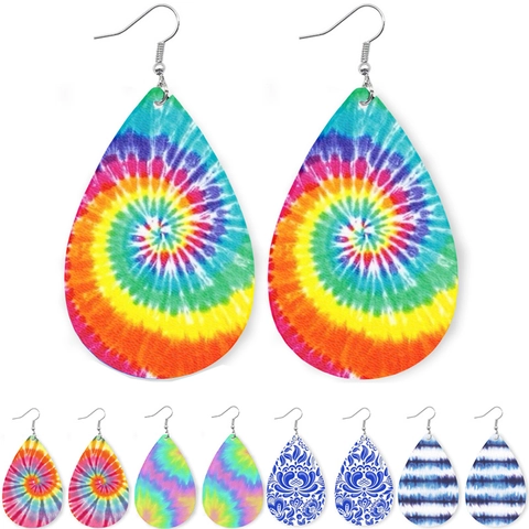 Orecchini Pendenti A Goccia Pelle PU Tie Dye Floreale Porcellana Blu E Bianca Stile Etnico Per Donne Accessori Gioielli