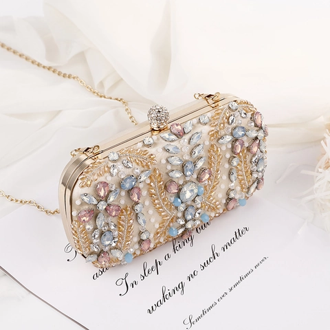Rhinestone Abendtasche Clutch Kristall Floral Perlenstickerei Party Hochzeit Handtasche Mit Kettengurt Elegant Luxus