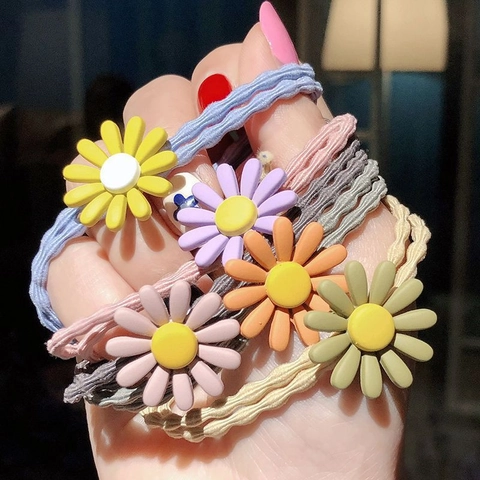Daisy Flower Hair Tie Elastic Hair Rope Korean Style Cute Resin Floral Ponytail Holder For Women Girls Sweet Accessory